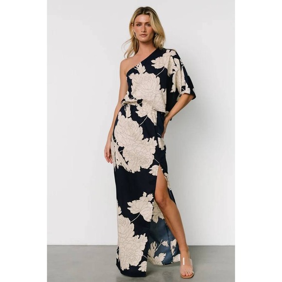 Baltic Born Dresses & Skirts - NWT Baltic Born Halston Maxi Dress Womens XL One Shoulder Floral Navy Cream Slit